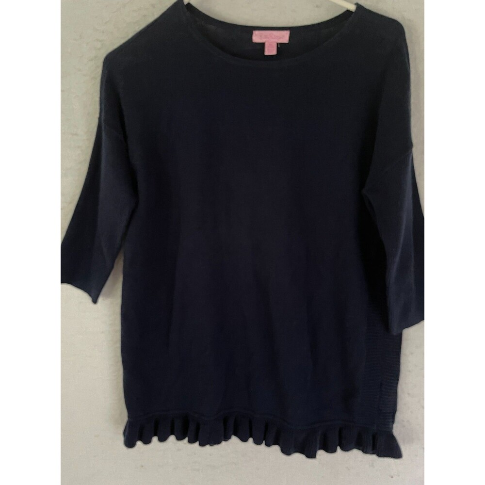 Lilly Pulitzer Girls Ruffle Sweater Navy Blue Size XL (12-14) 100% cotton